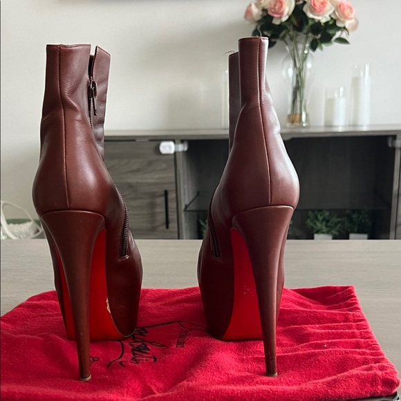 Christian Louboutin Brown Leather Platform Ankle Boots with Red Sole - Picture 3 of 5
